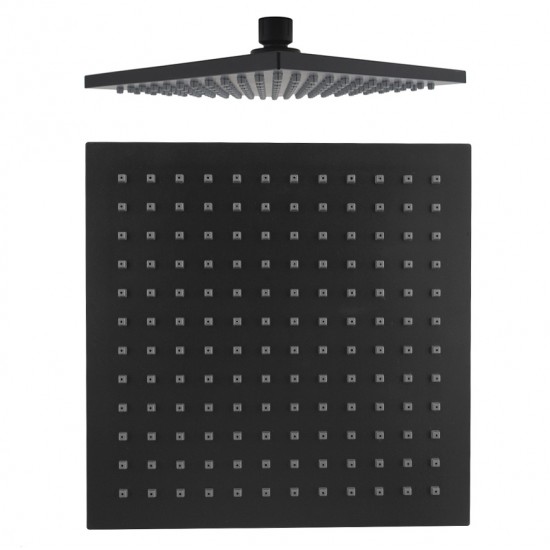 Square 200mm ABS Matte Black Shower Head with Wall Mounted Shower Arm